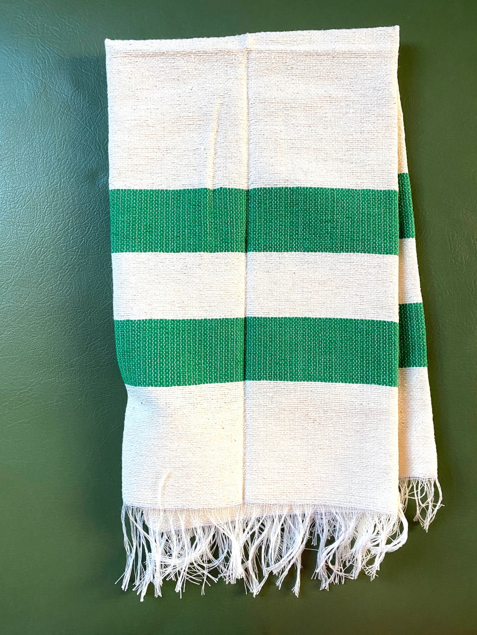Modern Striped Hand Towel Natural and Green