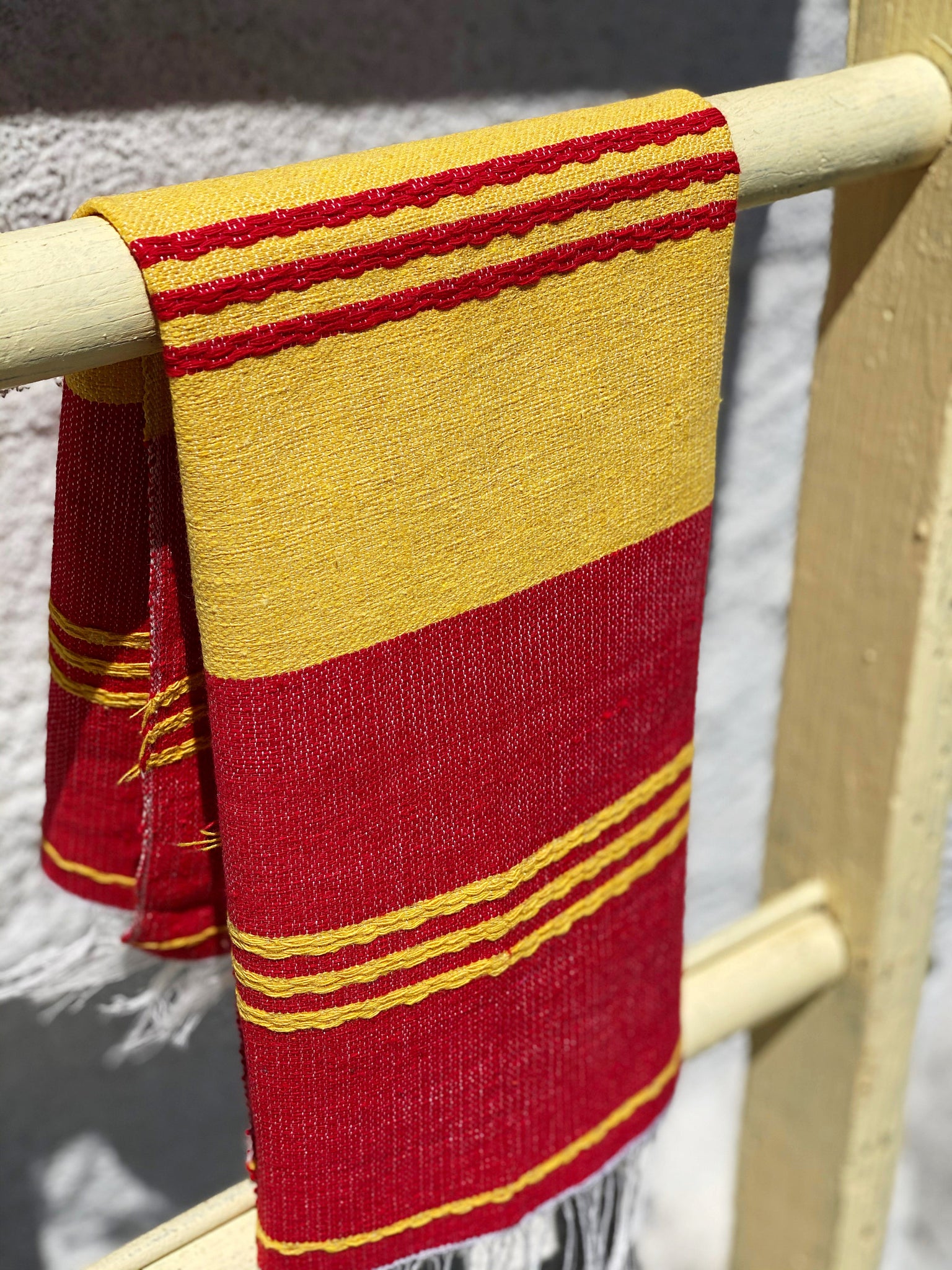Classic Striped Cotton Hand Towel - Corazon Red + Maiz Yellow