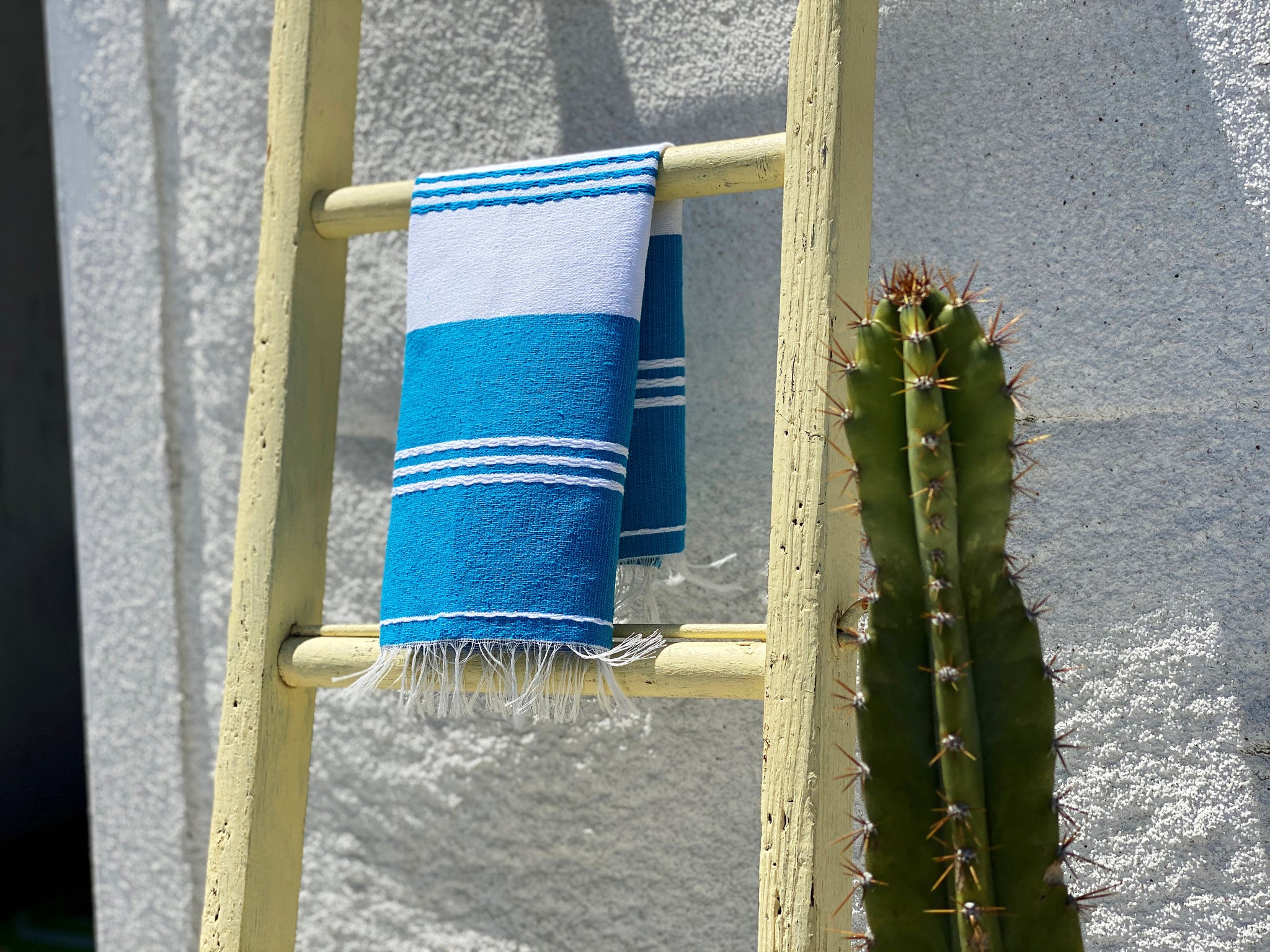 Striped Cotton Hand Towel - Cozumel Blue + White