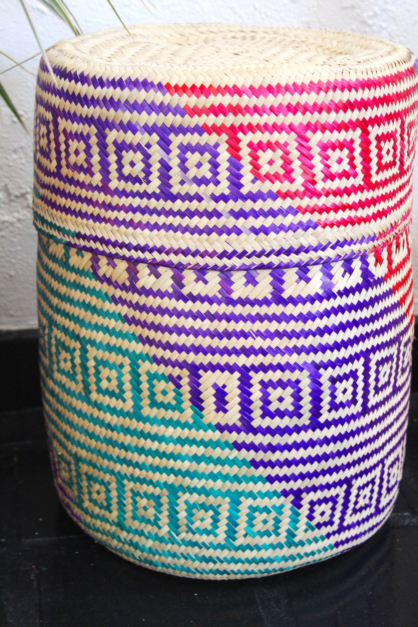 Big Belly Lidded Canasta Storage Basket- Colores de la Vida Multi MEDIUM