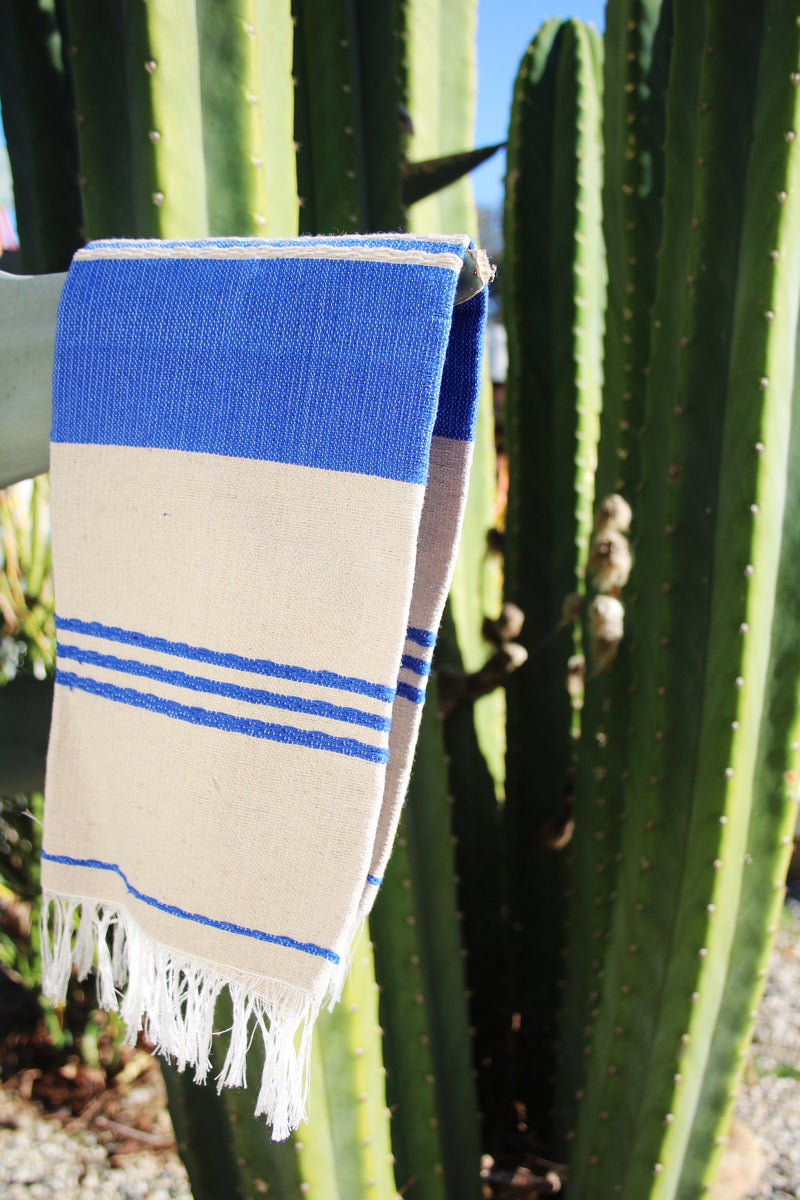 Classic Striped Cotton Hand Towel - Lapis Blue + Blanco White – Casa Ojo