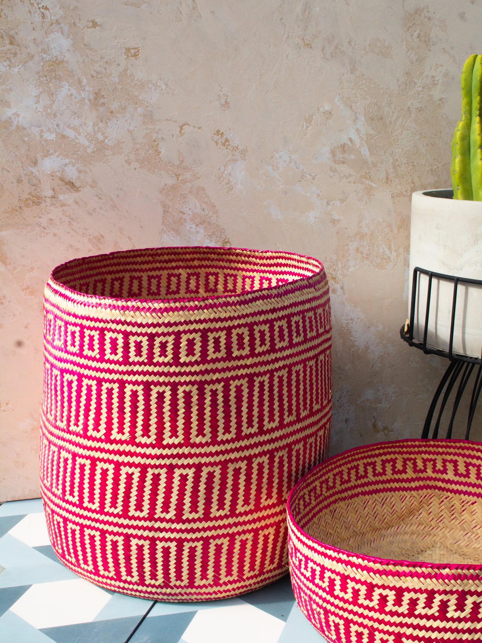 Big Belly Lidded Canasta Storage Basket- Rosita Pink LARGE