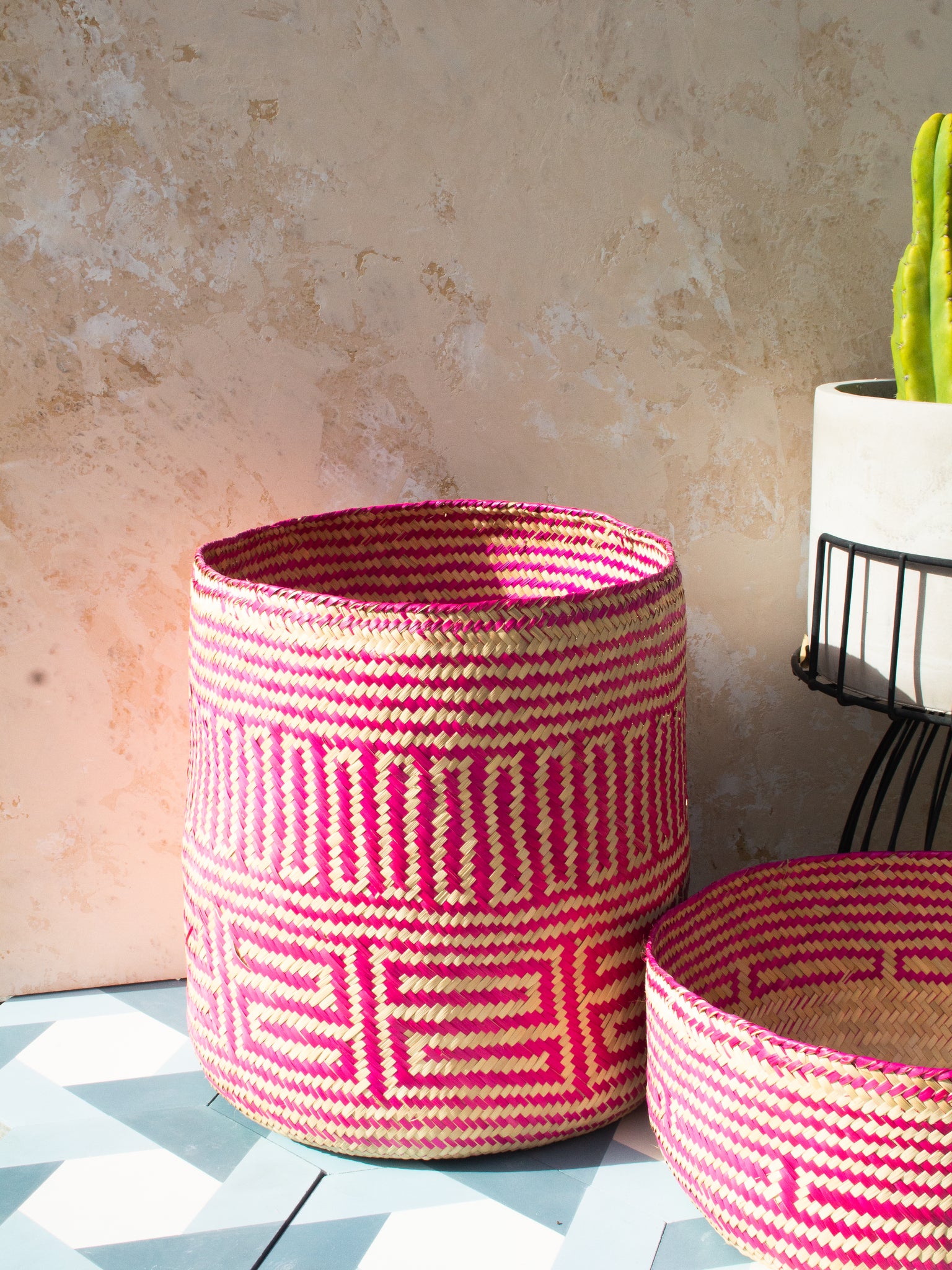 Big Belly Lidded Canasta Storage Basket- Rosita Pink LARGE