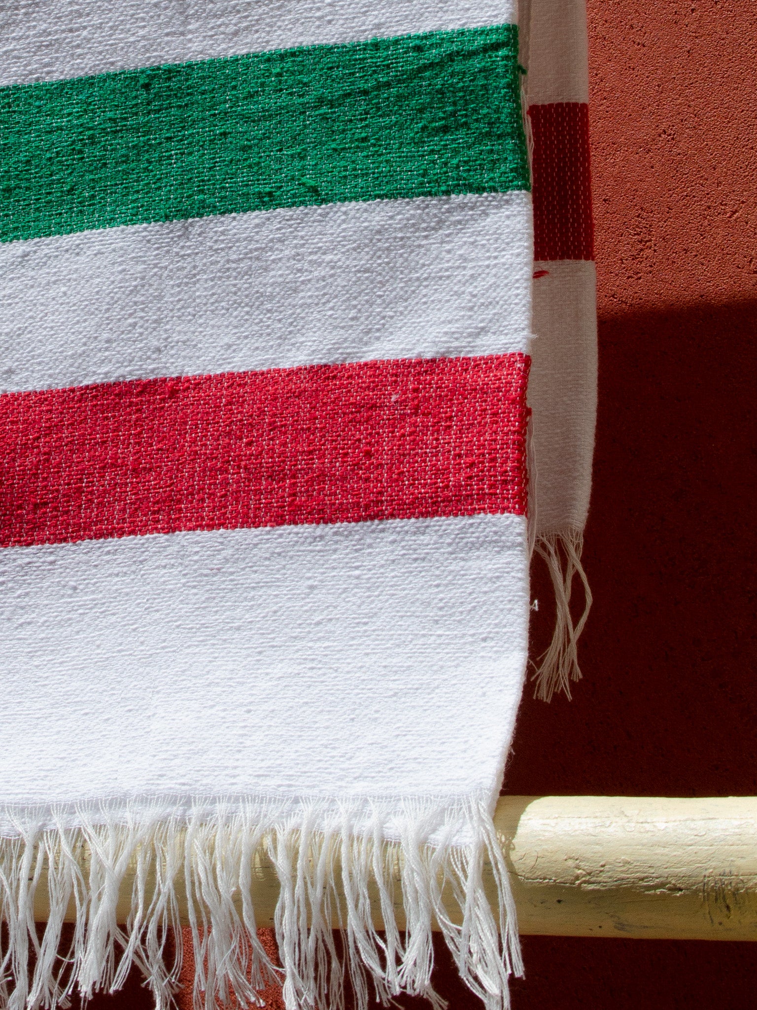 Modern Striped HOLIDAY Hand Towel in Nopal Green and Corazon Red