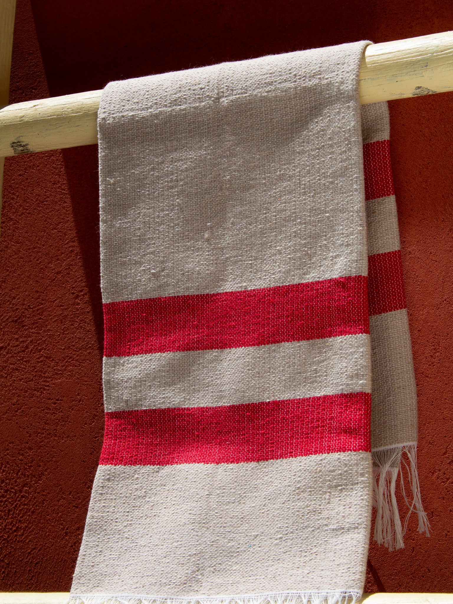 Modern Striped Hand Towel in Sombra Grey and Corazon Red