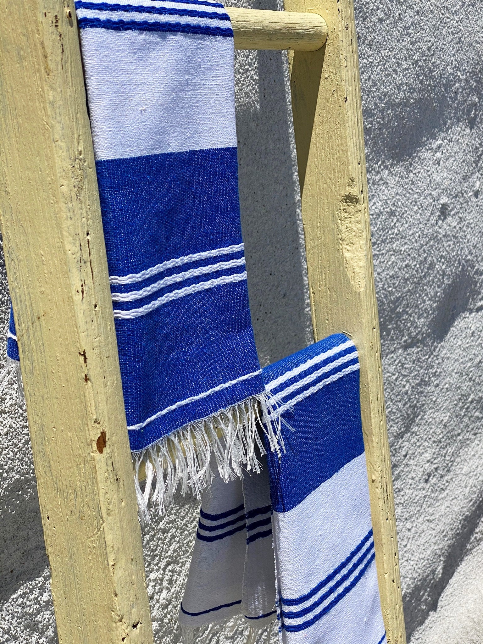 Classic Striped Cotton Hand Towel - Lapis Blue + Blanco White