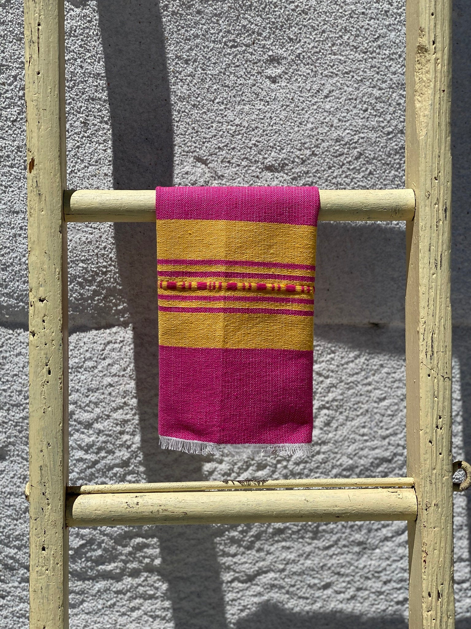 Valle Striped Cotton Hand Towel - Rosita Pink + Maiz Yellow