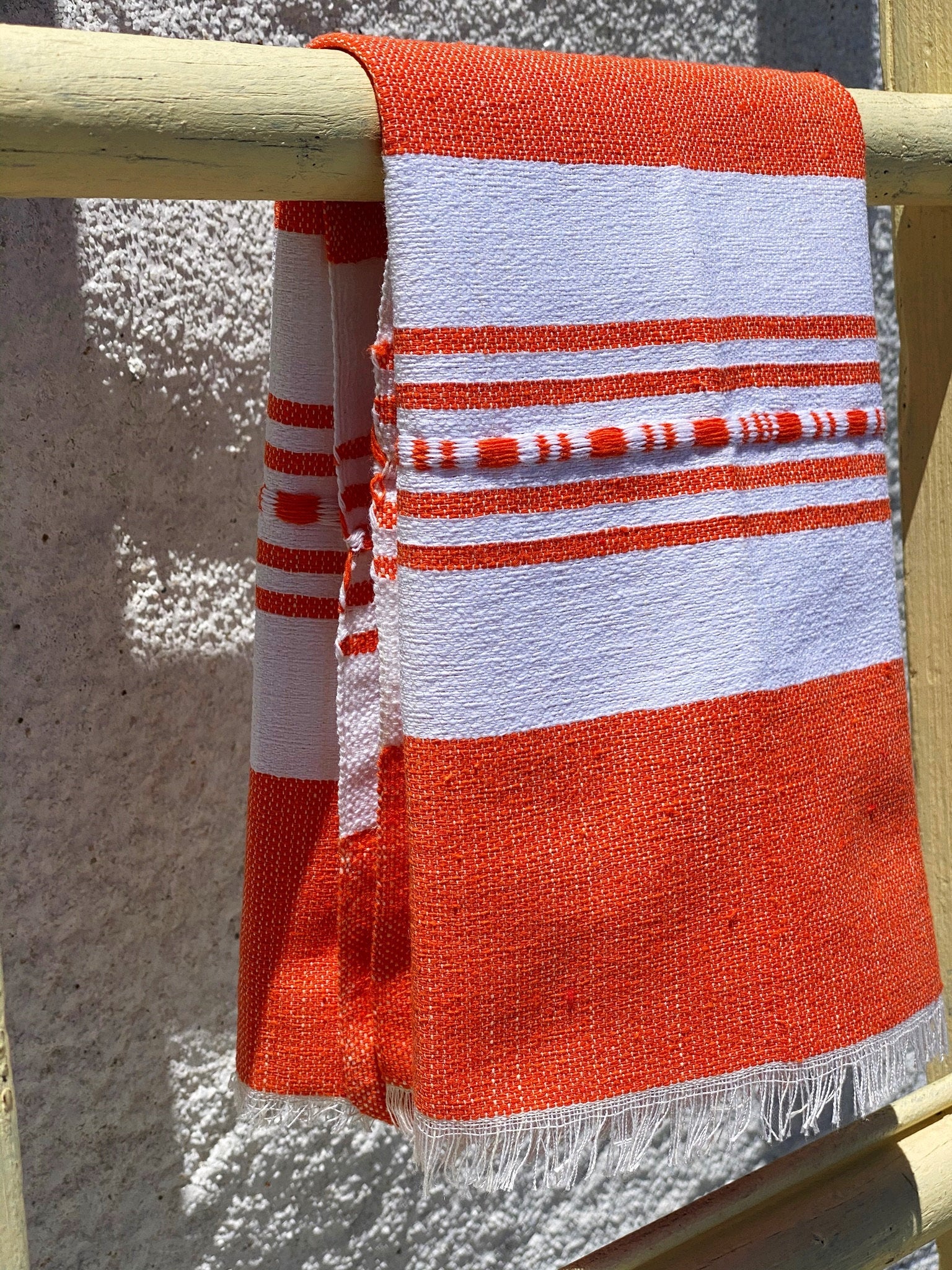 Valle Striped Cotton Hand Towel - Naranja Orange + White