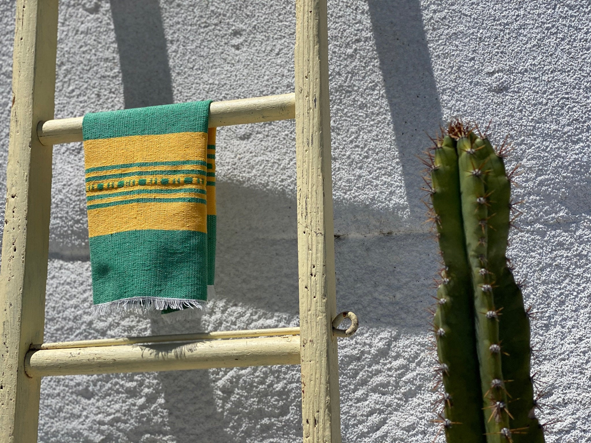 Valle Striped Cotton Hand Towel - Agave Green + Maiz Yellow