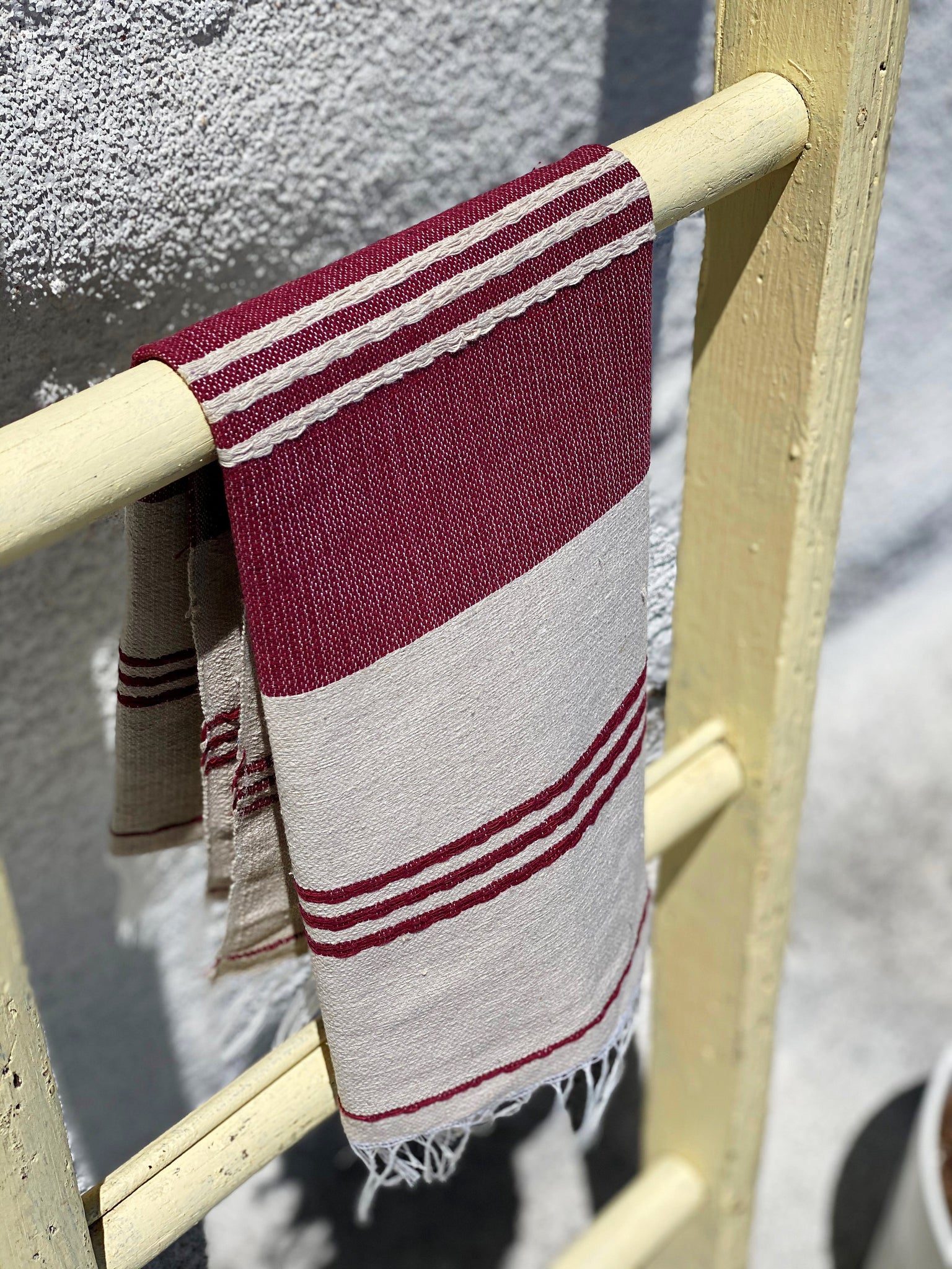 Classic Striped Cotton Hand Towel - Betabel Red + Natural