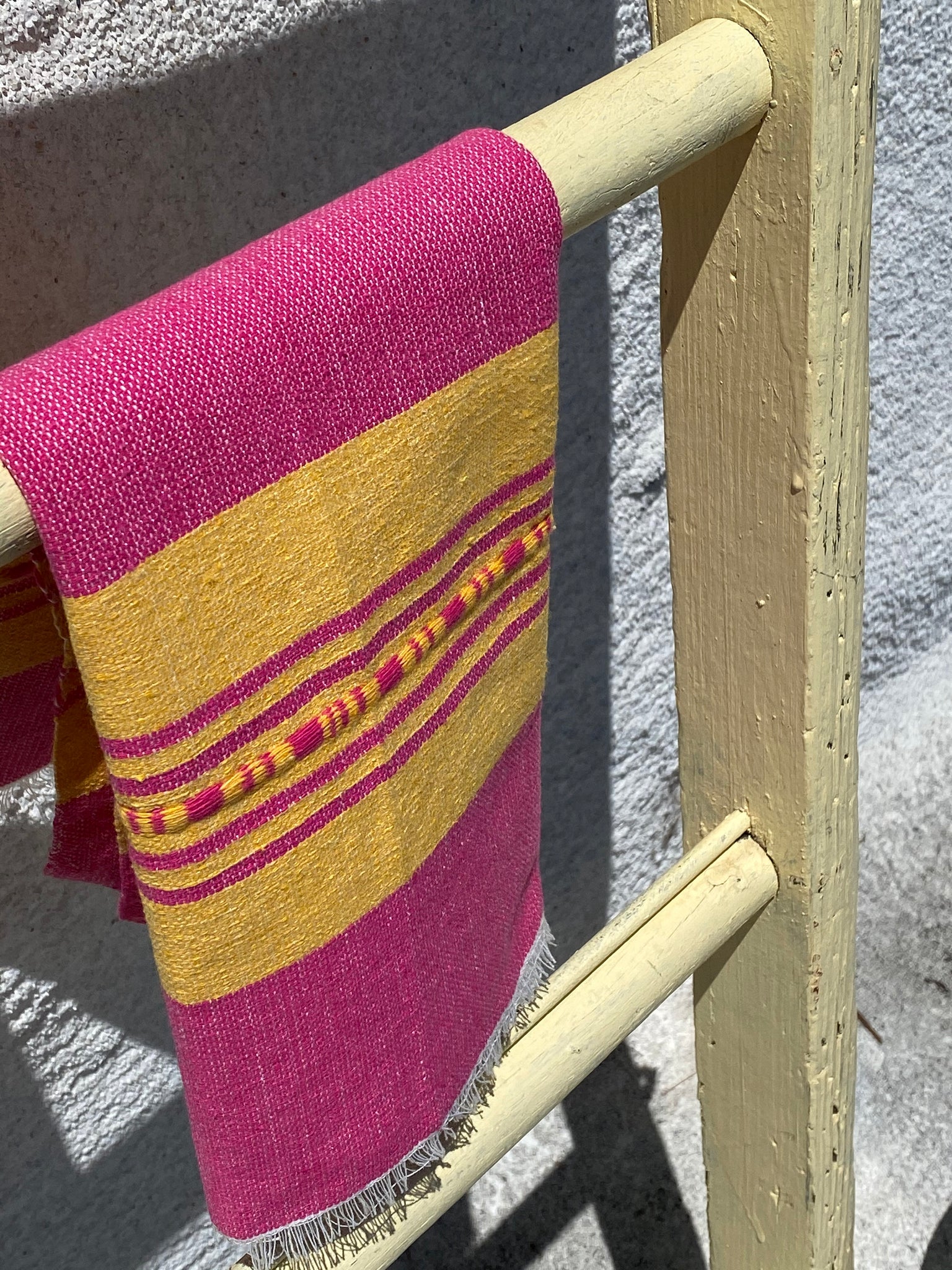 Valle Striped Cotton Hand Towel - Rosita Pink + Maiz Yellow