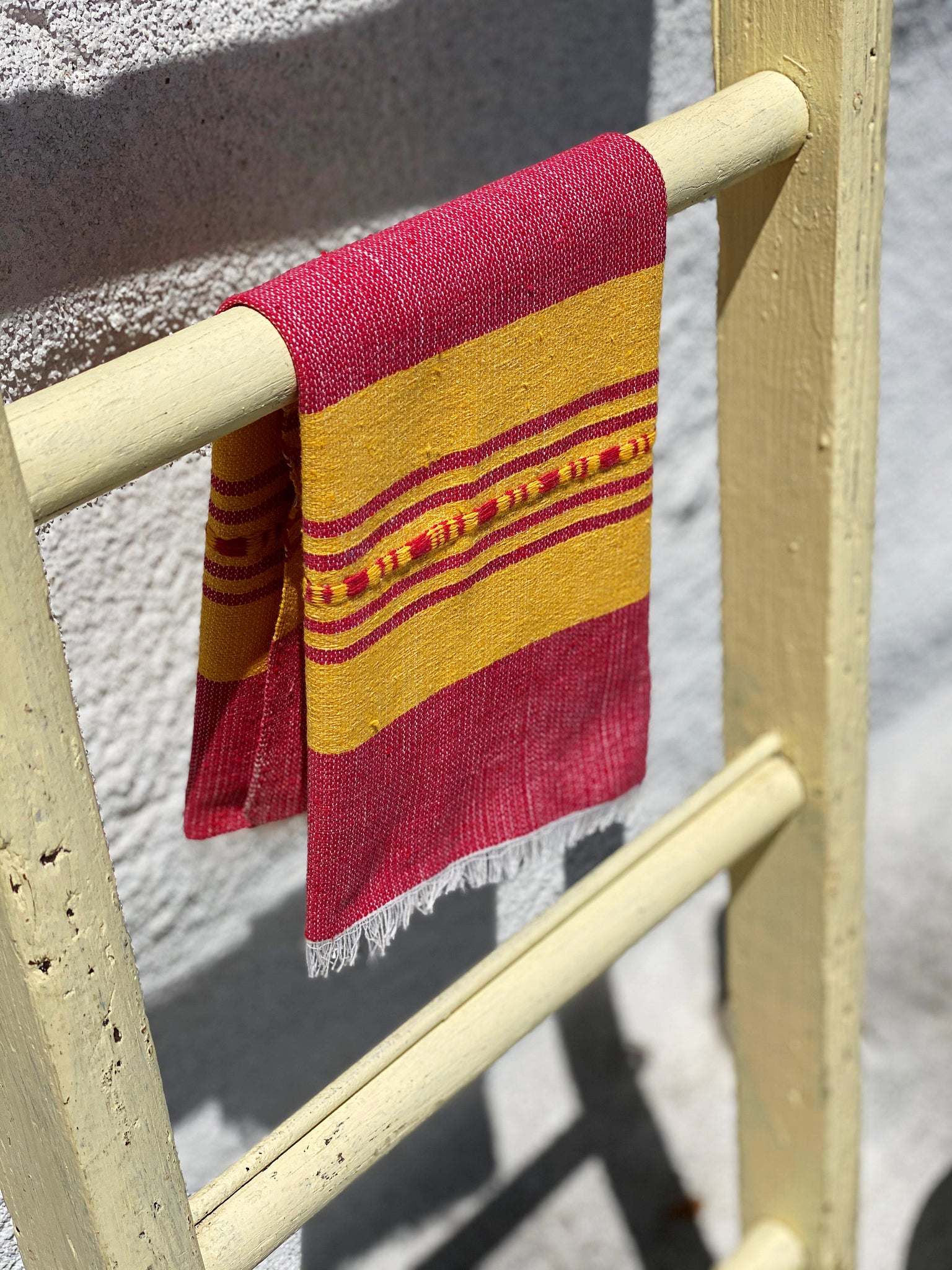 Valle Striped Cotton Hand Towel - Corazon Red + Maiz Yellow