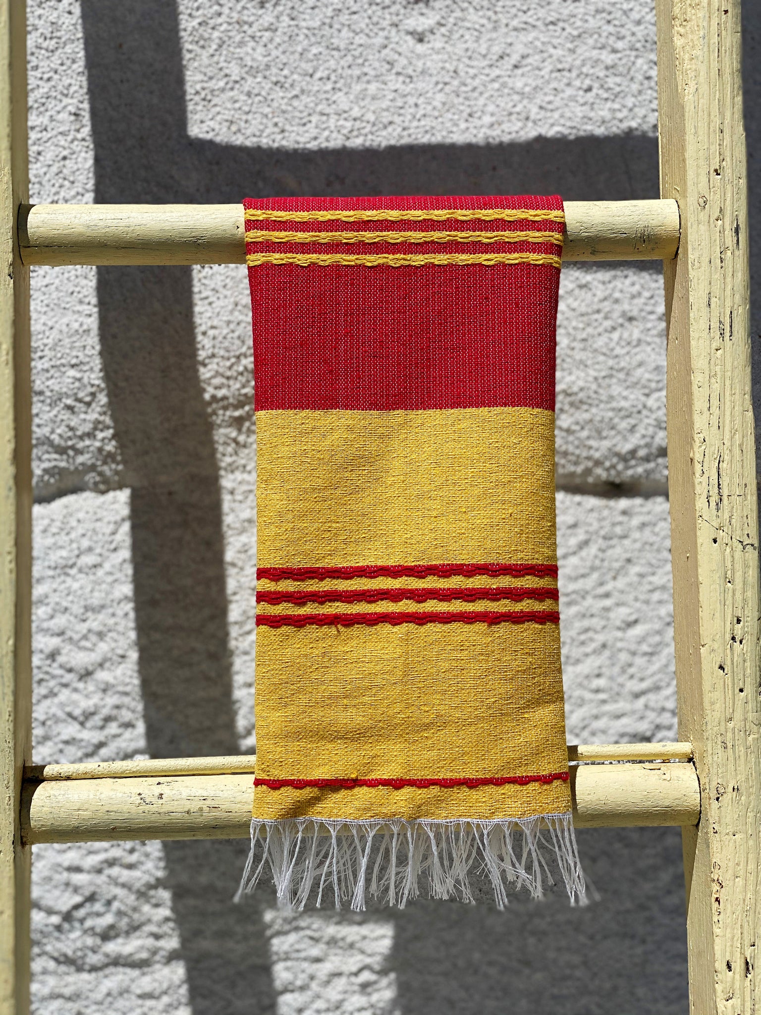 Classic Striped Cotton Hand Towel - Corazon Red + Maiz Yellow