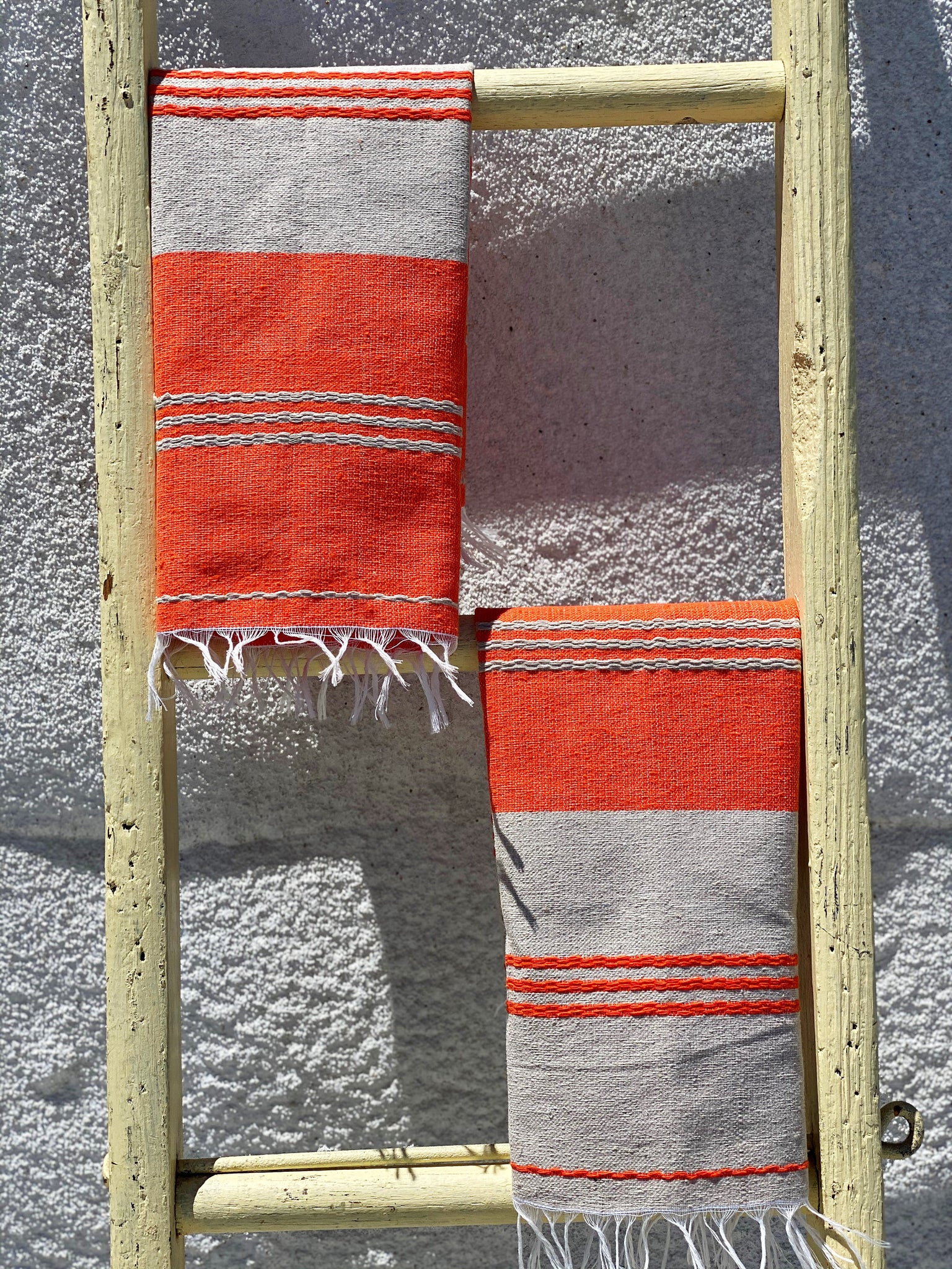 Classic Striped Cotton Hand Towel - Naranja Orange + Natural