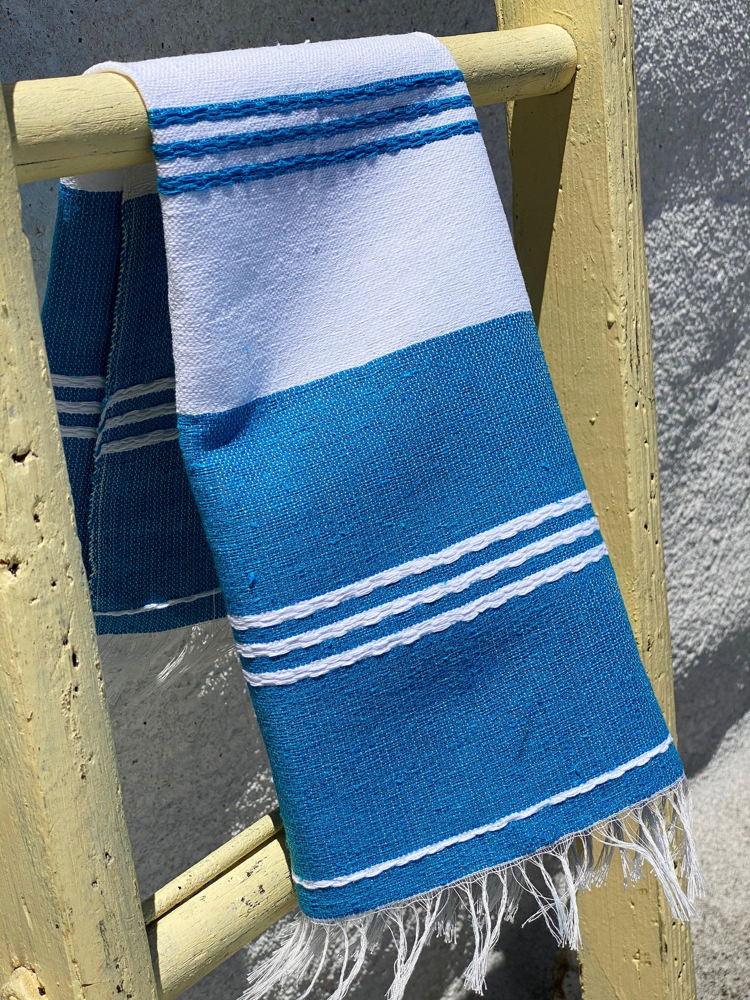 Striped Cotton Hand Towel - Cozumel Blue + White