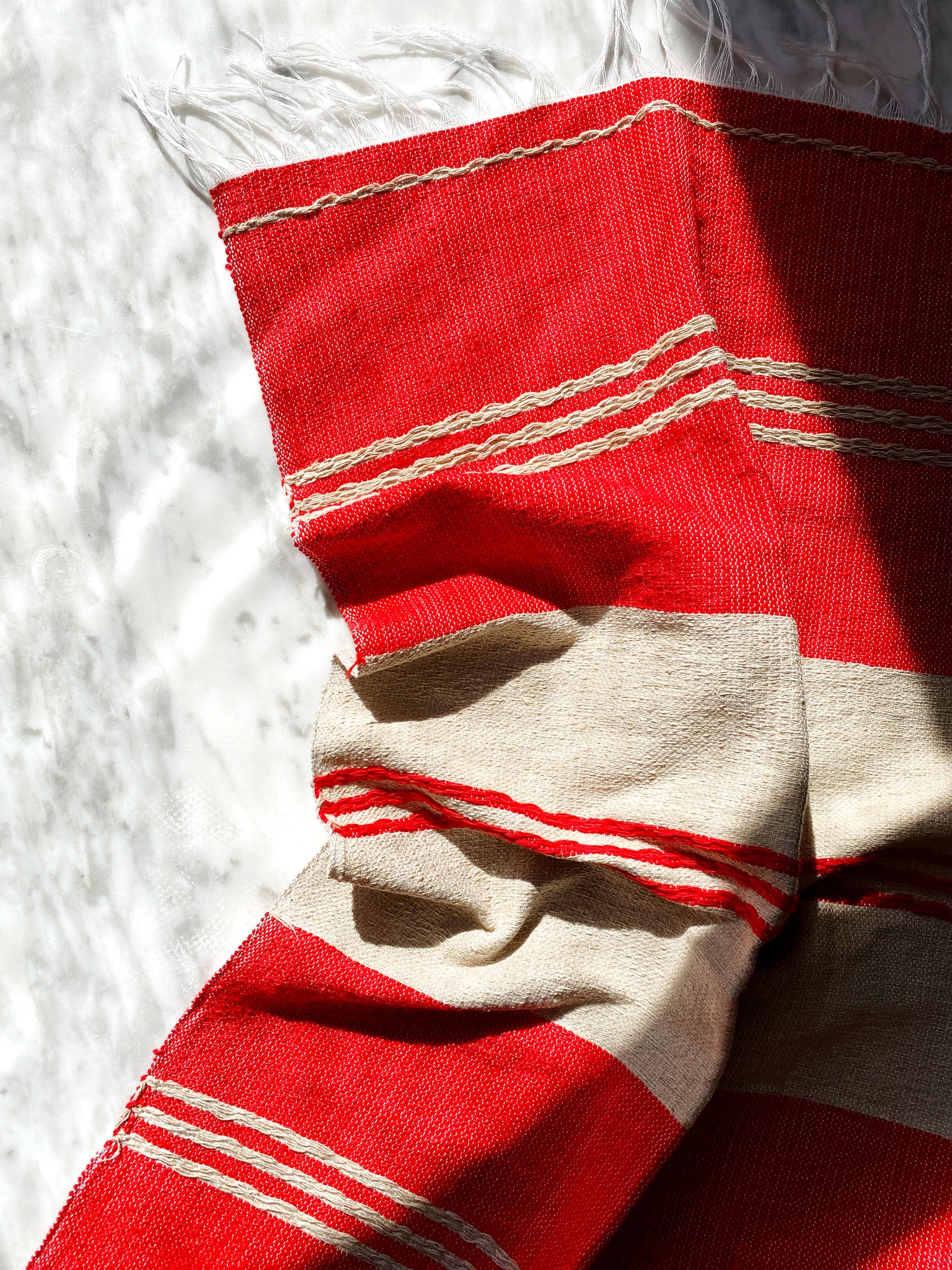 Classic Striped Cotton Hand Towel - Corazon Red + Natural