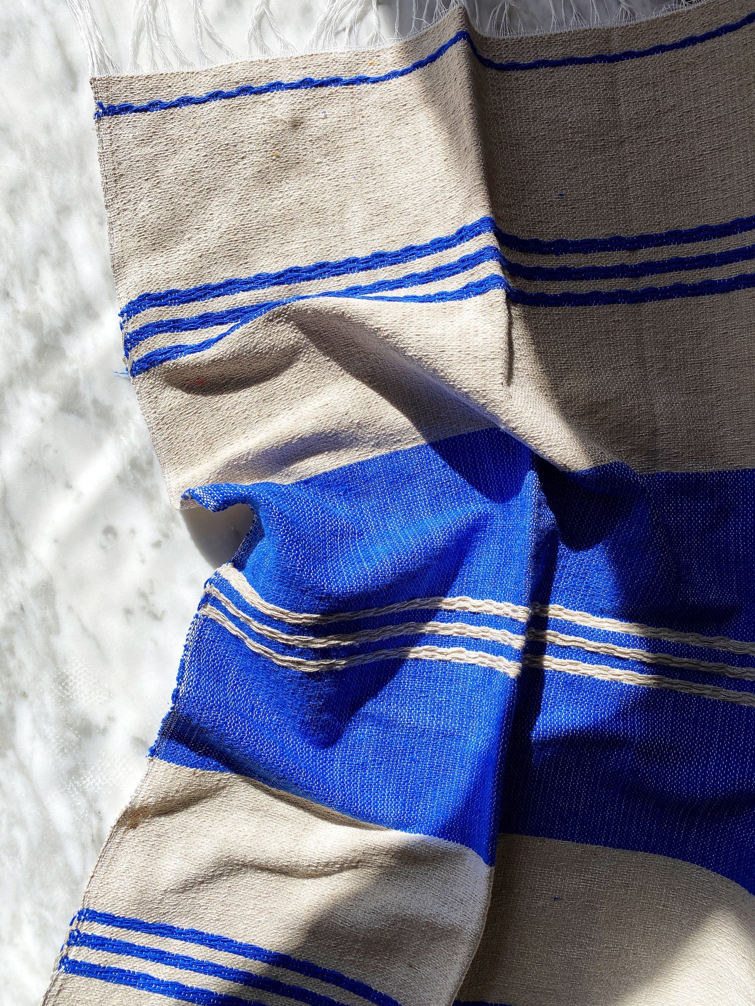 Classic Striped Cotton Hand Towel - Lapis Blue + Natural