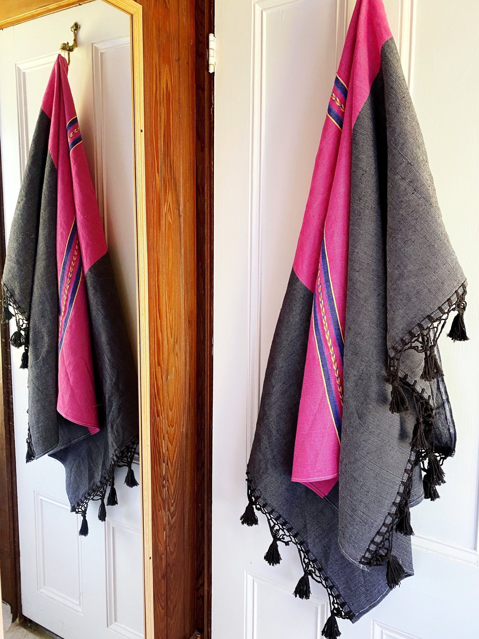 Color Block Stripe Bath Sheet Towel - Rosita Pink + Negro Black (set of two)