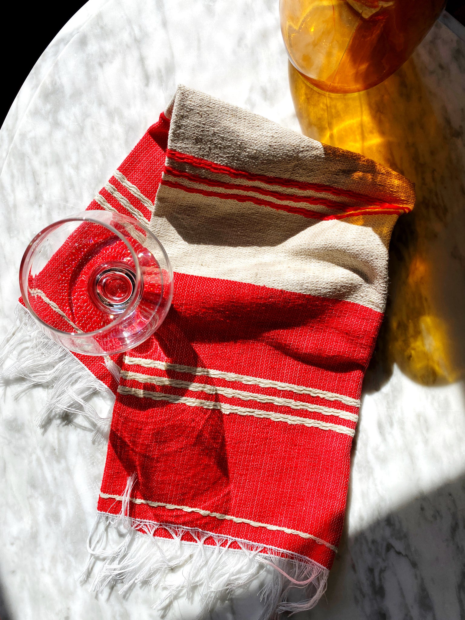 Classic Striped Cotton Hand Towel - Corazon Red + Natural